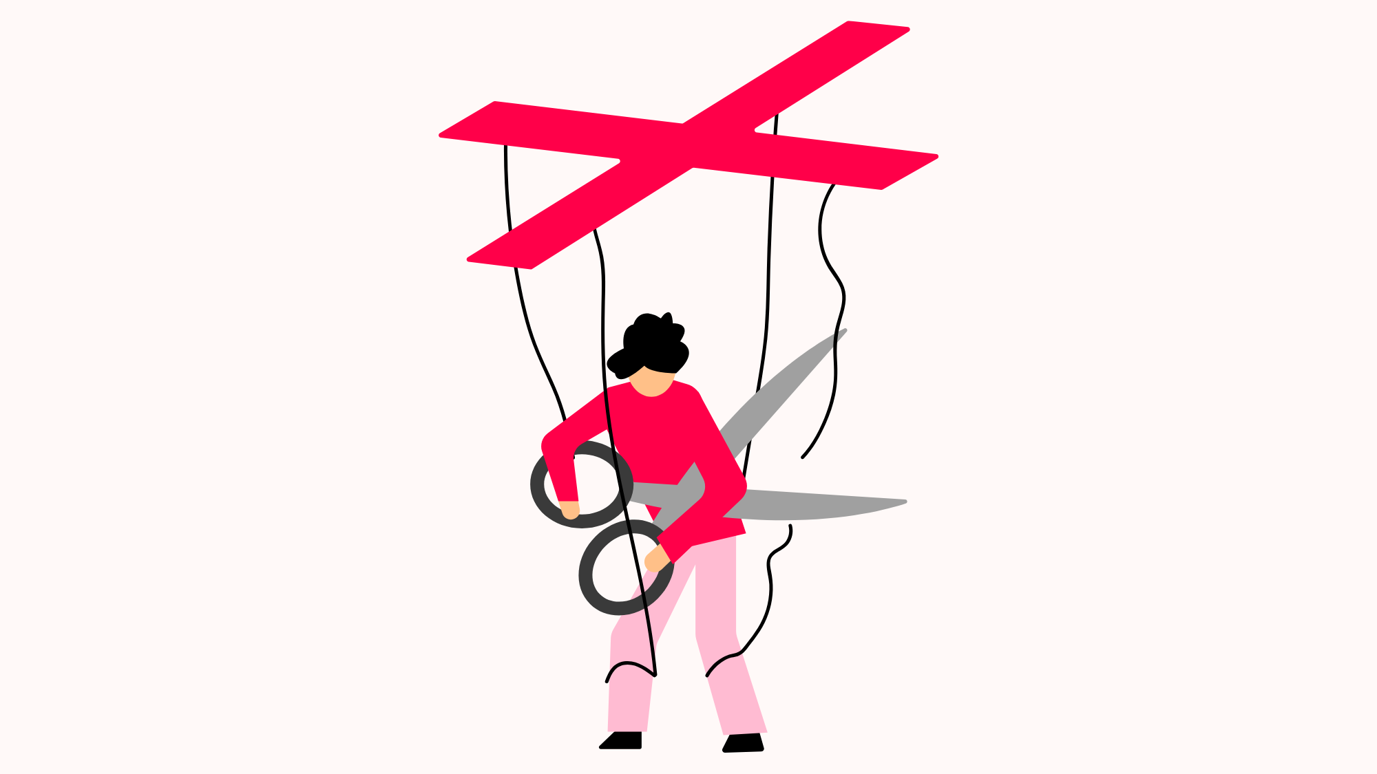 A person cutting themselves free from the control of puppet strings