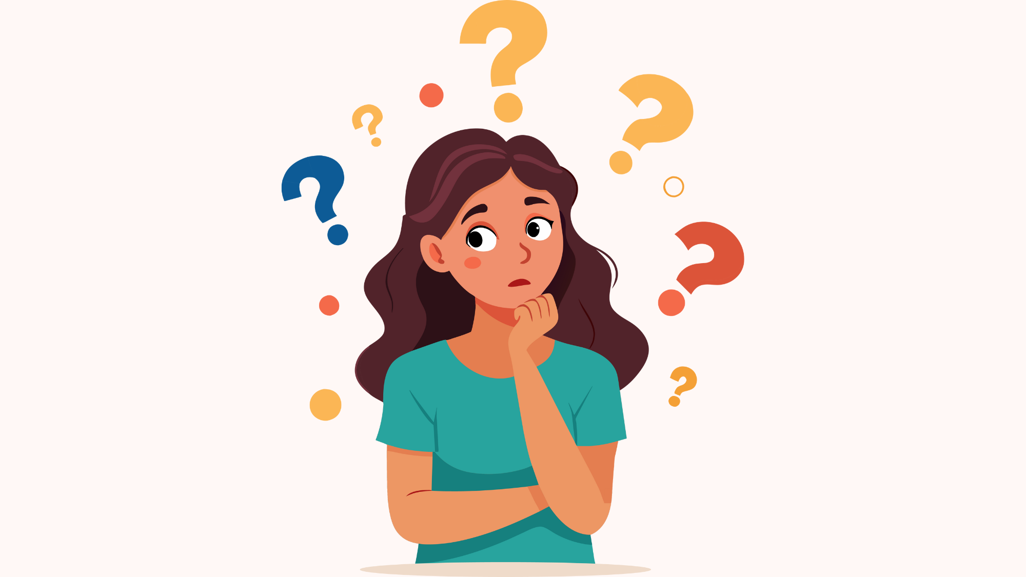 Person looking concerned with question marks floating around them, as if they are asking 'is this group healthy or harmful?'