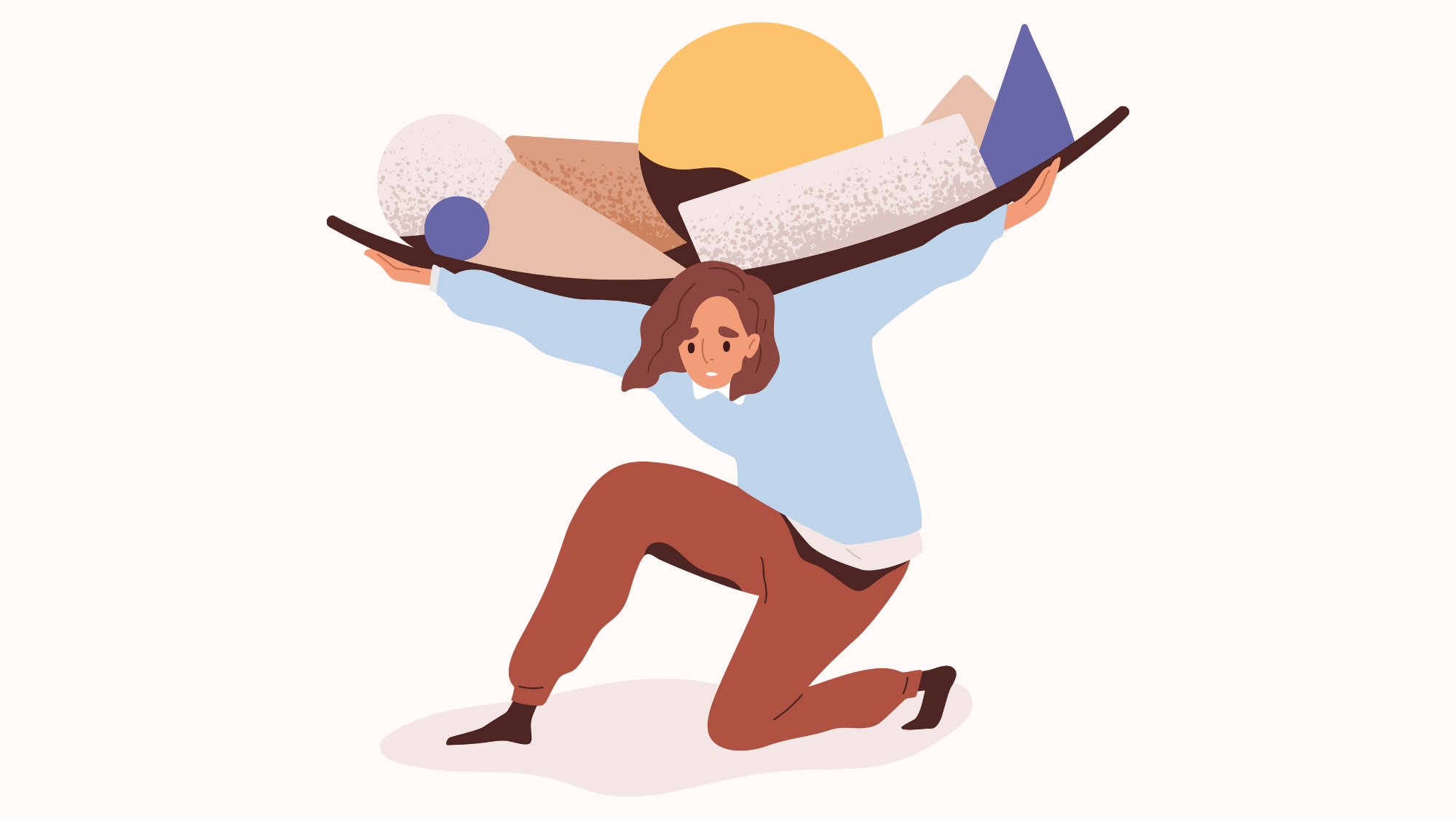 A person kneeling under a heavy load trying to stand.